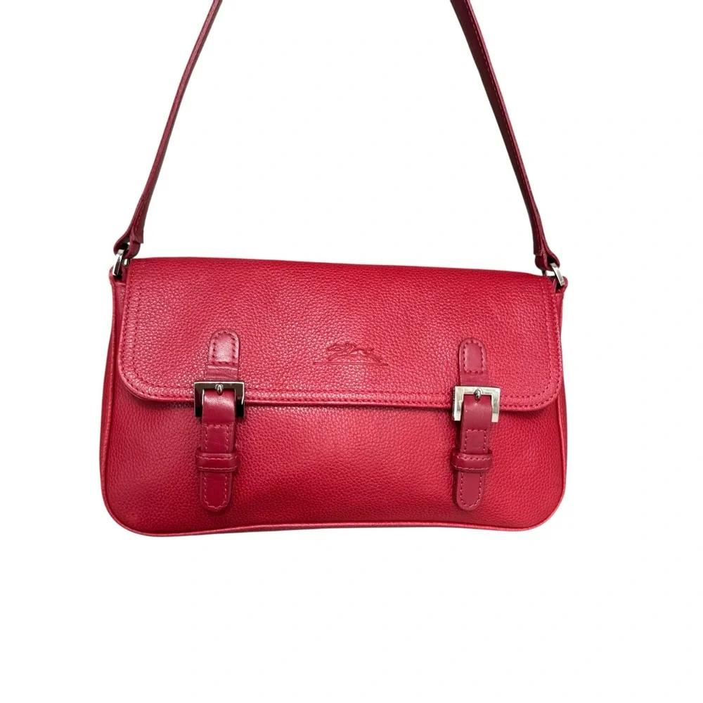 Longchamp Red Leather Flap Shoulder Bag Handbag